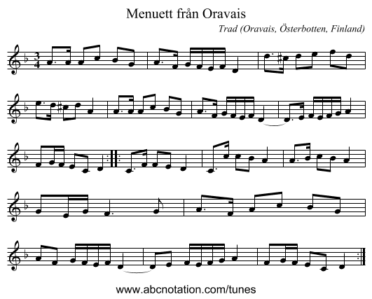 Menuett från Oravais - staff notation