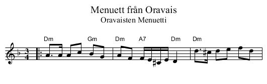 Menuett fr&aring;n Oravais - staff notation