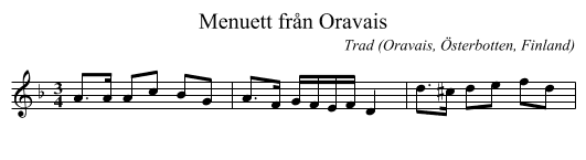 Menuett från Oravais - staff notation