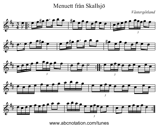 Menuett från Skallsjö - staff notation
