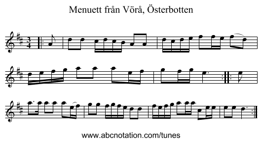 Menuett fr&aring;n V&ouml;r&aring;, &Ouml;sterbotten - staff notation