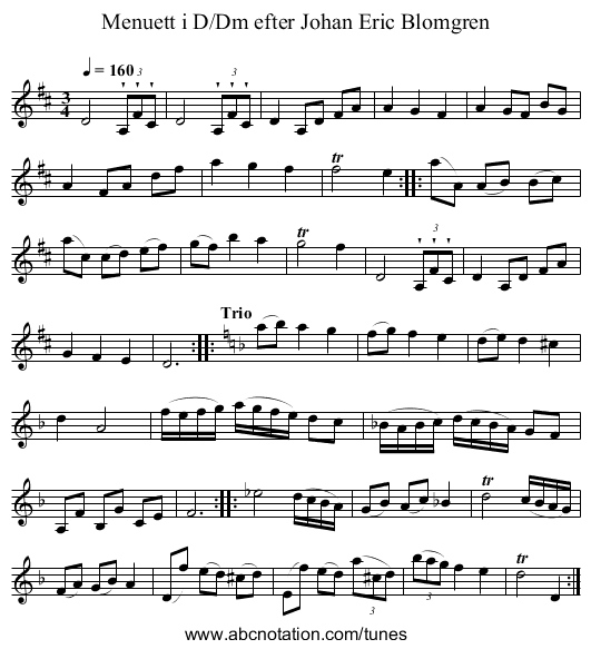 Menuett i D/Dm efter Johan Eric Blomgren - staff notation