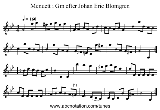 Menuett i Gm efter Johan Eric Blomgren - staff notation