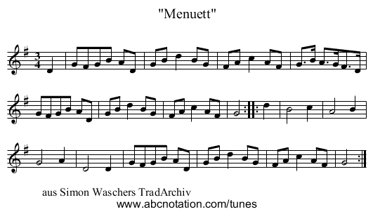 Menuett - staff notation