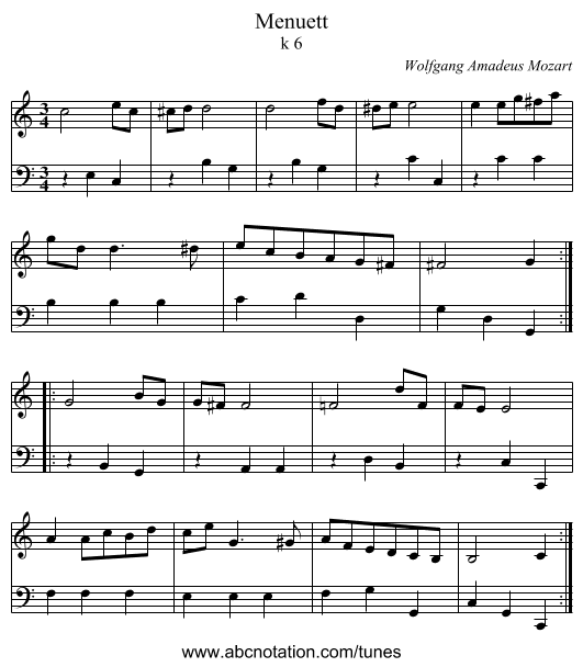 Menuett - staff notation