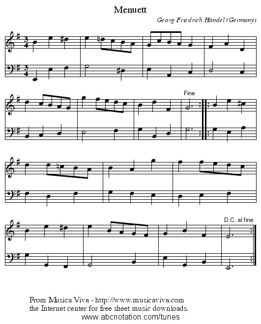 Menuett - staff notation