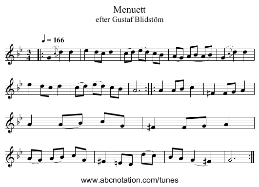 Menuett - staff notation
