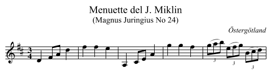 Menuette del J. Miklin - staff notation
