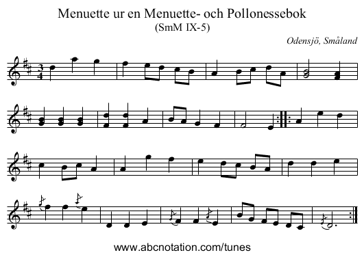 Menuette ur en Menuette- och Pollonessebok - staff notation