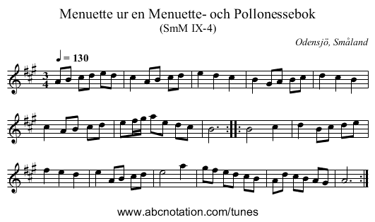 Menuette ur en Menuette- och Pollonessebok - staff notation