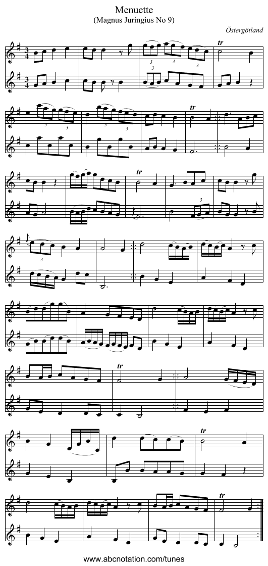 Menuette - staff notation