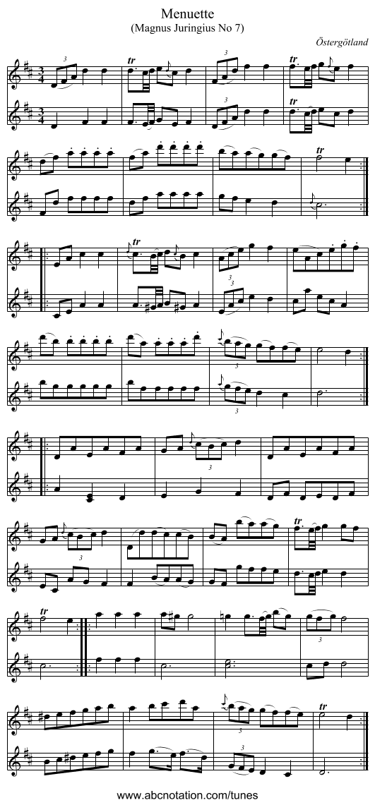 Menuette - staff notation