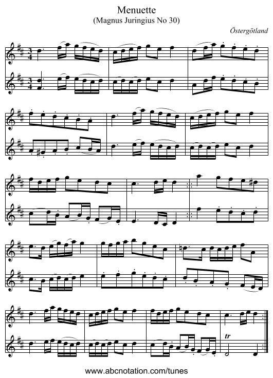 Menuette - staff notation