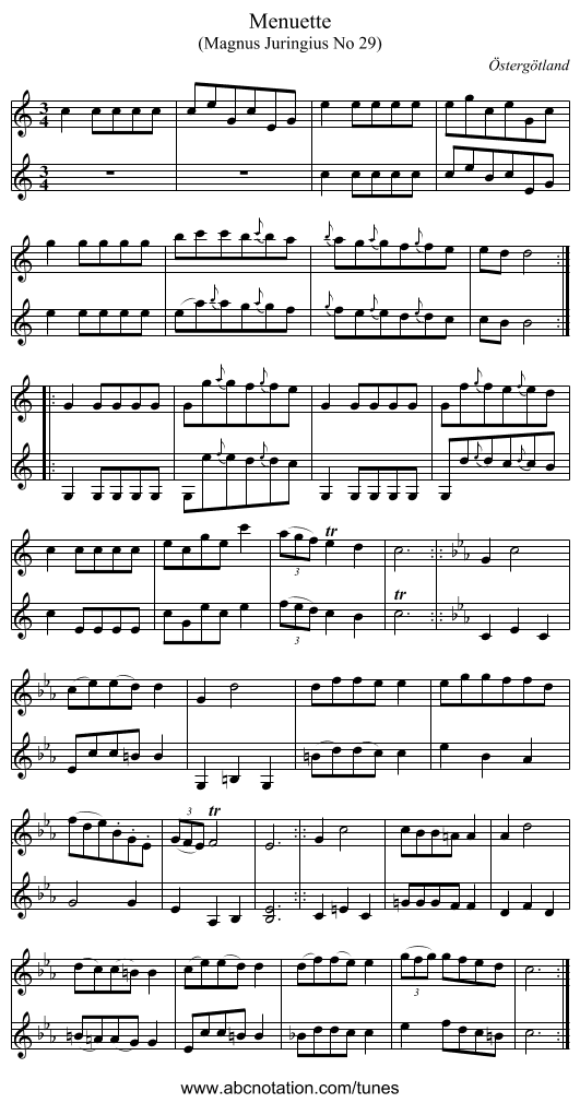 Menuette - staff notation