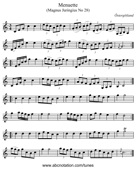 Menuette - staff notation