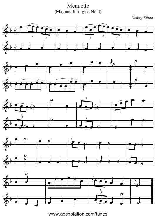 Menuette - staff notation