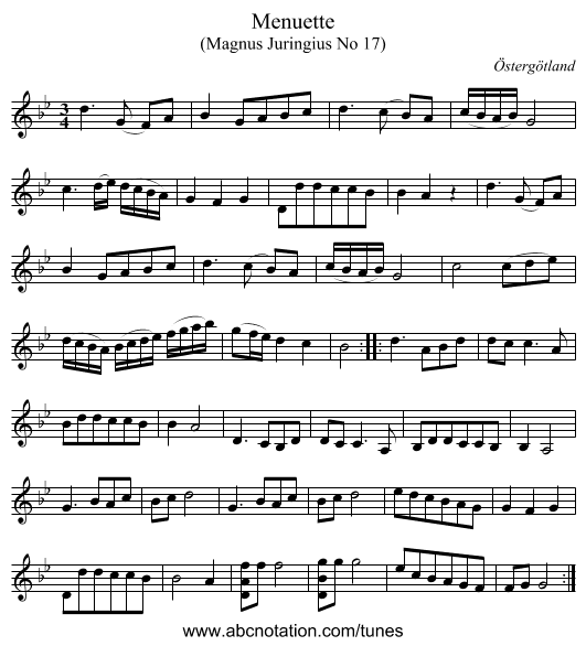 Menuette - staff notation