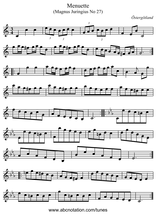 Menuette - staff notation