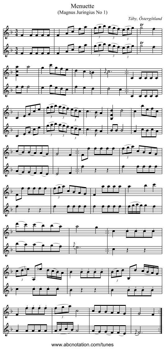 Menuette - staff notation