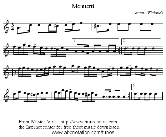 Menuetti - staff notation