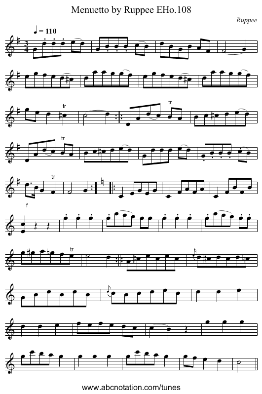 Menuetto by Ruppee EHo.108 - staff notation