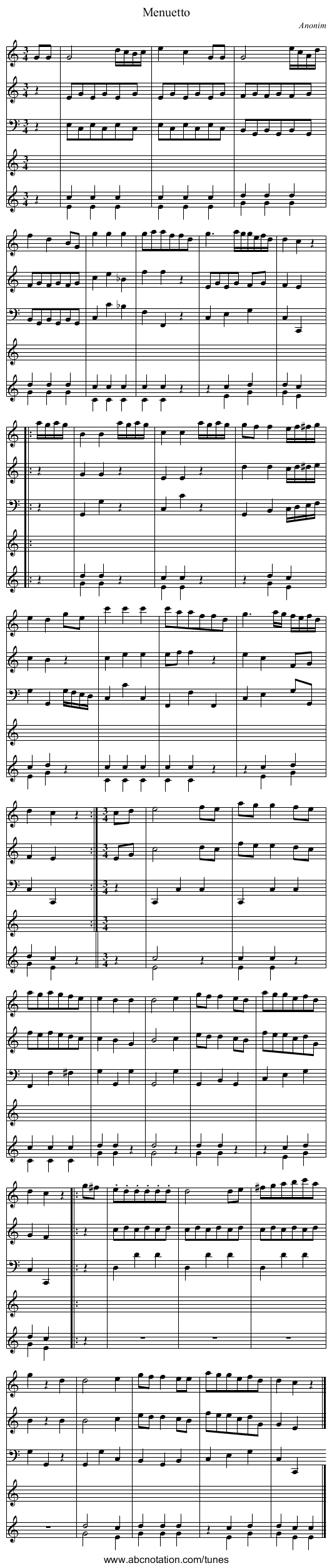 Menuetto - staff notation