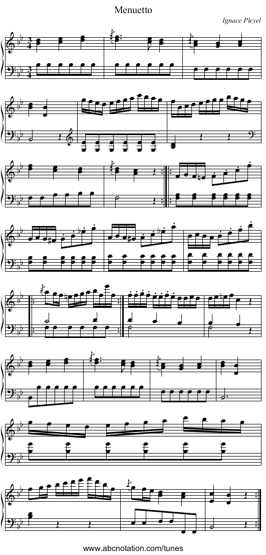 Menuetto - staff notation