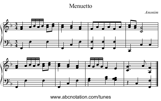 Menuetto - staff notation