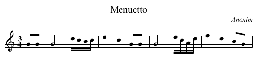 Menuetto - staff notation
