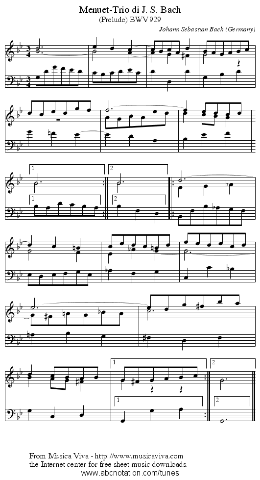 Menuet-Trio di J. S. Bach - staff notation