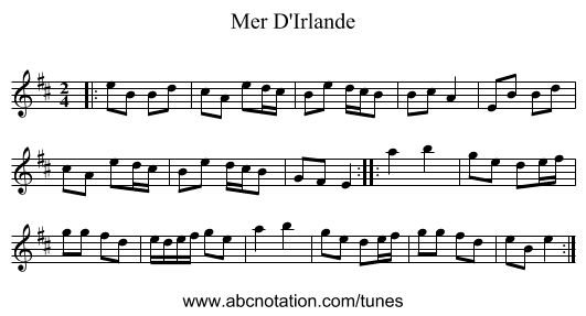 Mer D'Irlande - staff notation
