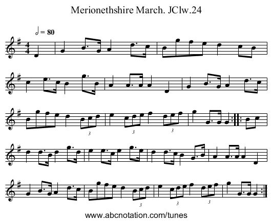 Merionethshire March. JClw.24 - staff notation
