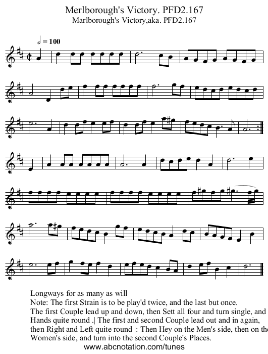 Merlborough's Victory. PFD2.167 - staff notation