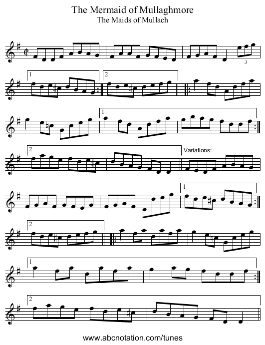 Mermaid of Mullaghmore, The - staff notation