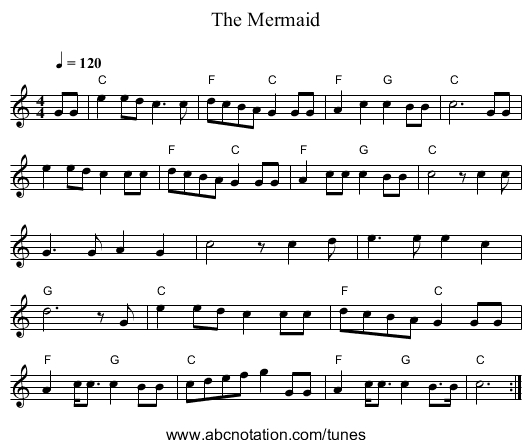 Mermaid, The - staff notation