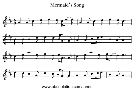 Mermaid’s Song - staff notation