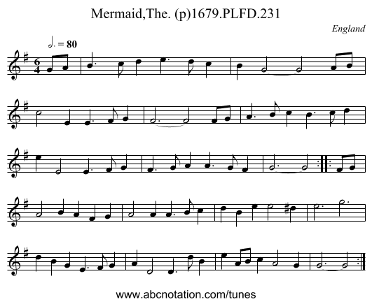 Mermaid,The. (p)1679.PLFD.231 - staff notation