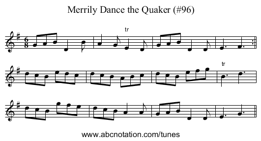 Merrily Dance the Quaker (#96) - staff notation