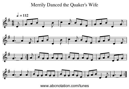 Merrily Danced the Quaker's Wife - staff notation