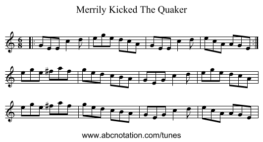 Merrily Kicked The Quaker - staff notation