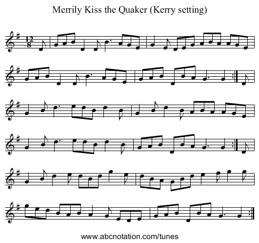Merrily Kiss the Quaker (Kerry setting) - staff notation
