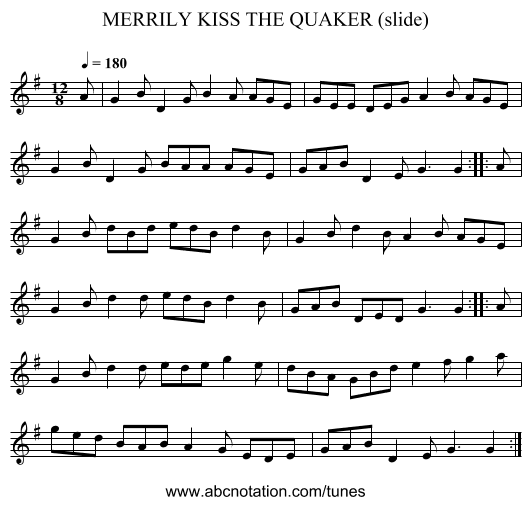 MERRILY KISS THE QUAKER (slide) - staff notation