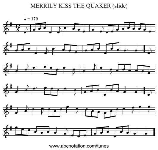 MERRILY KISS THE QUAKER (slide) - staff notation