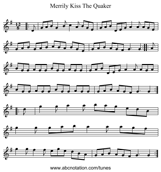 Merrily Kiss The Quaker - staff notation