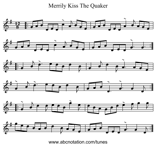 Merrily Kiss The Quaker - staff notation