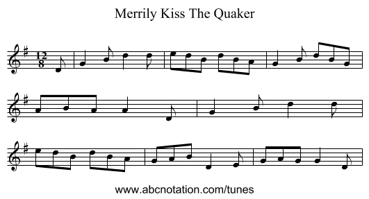Merrily Kiss The Quaker - staff notation