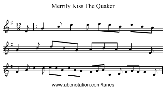 Merrily Kiss The Quaker - staff notation