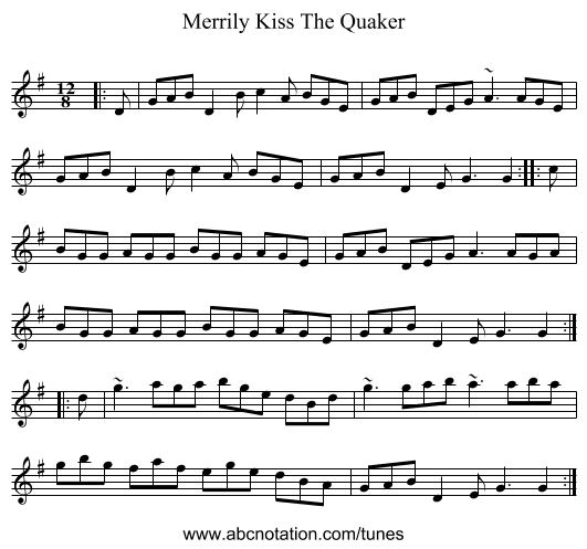 Merrily Kiss The Quaker - staff notation