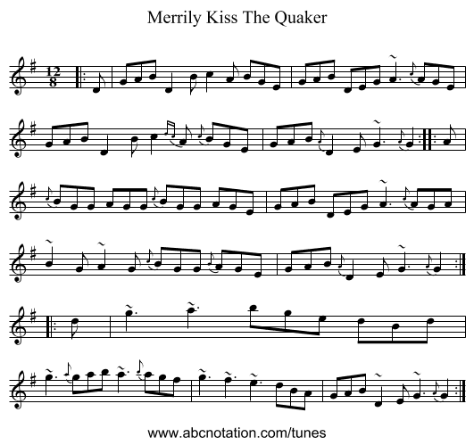 Merrily Kiss The Quaker - staff notation