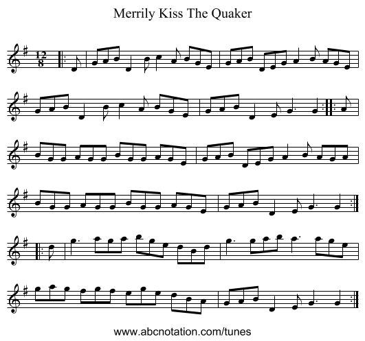 Merrily Kiss The Quaker - staff notation
